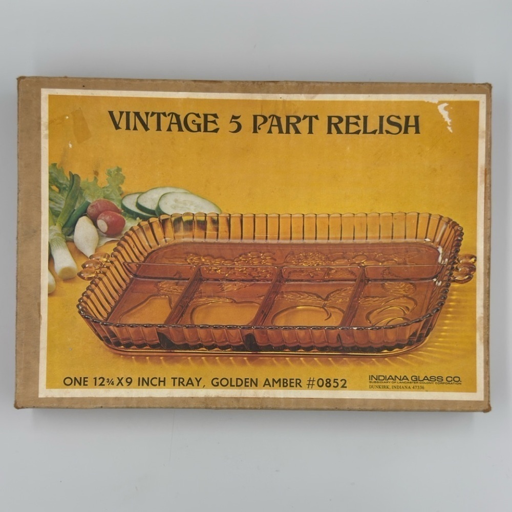 Indiana Glass Co Divided Golden Amber Relish/Fruit Tray - Picture 6 of 10